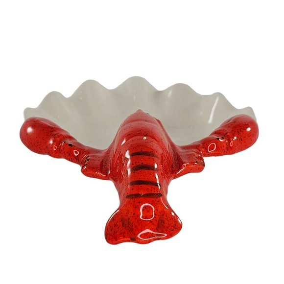 Lobster Dish Bowl Shell Clam Scalloped Red White Ceramic *Chipped* - Picture 5 of 11